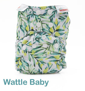 Bambooty One Size All in Two Wattle Baby print The Cloth Nappy Company Malta